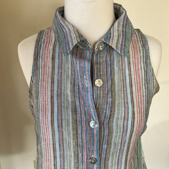 BOHO CHIC Women’s Multi Color Striped Collar Sleeveless Buttondown Front|Back S - Picture 2 of 12